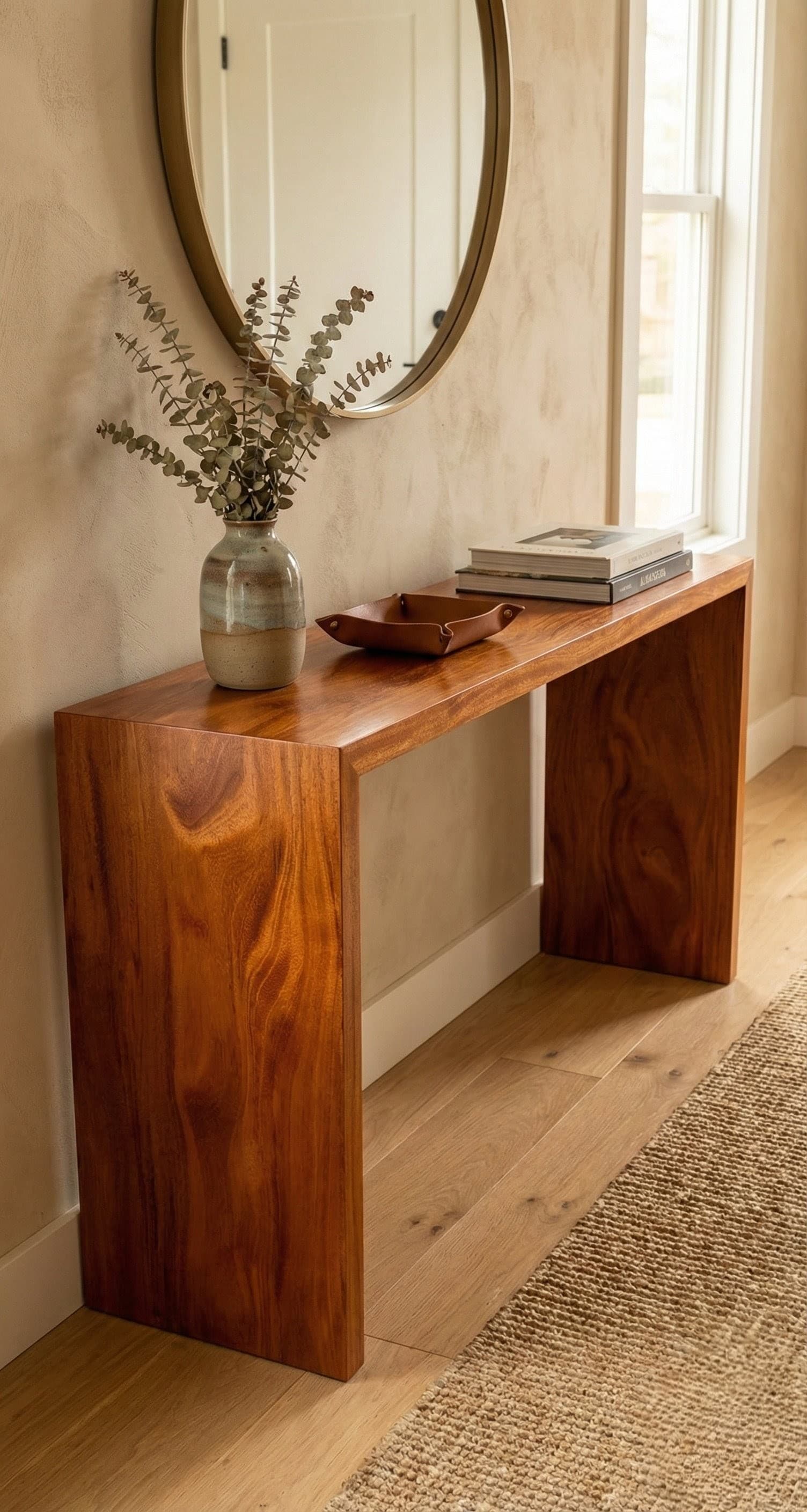 Figured mahogany waterfall console table